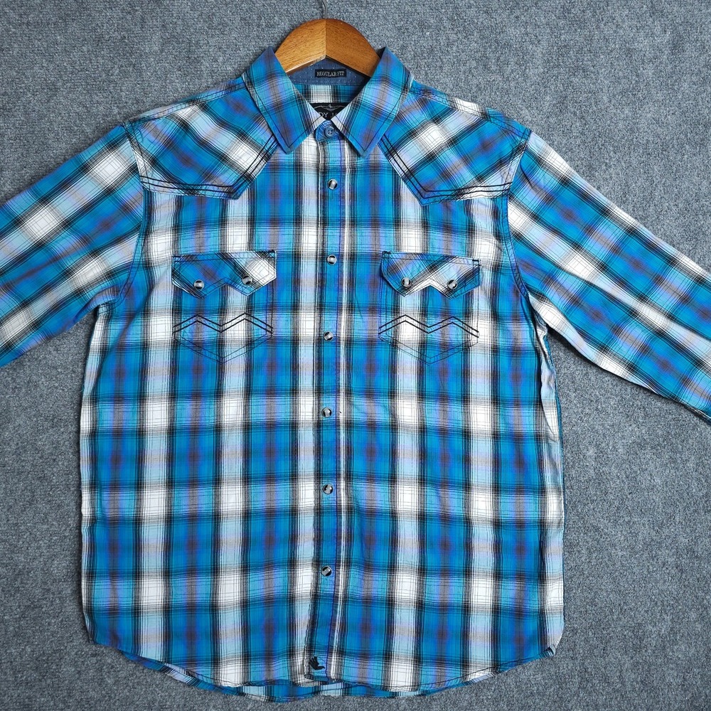 Cody James Pearl Snap Shirt Mens Large Blue Western Plaid Cotton Regular Fit - Picture 4 of 10